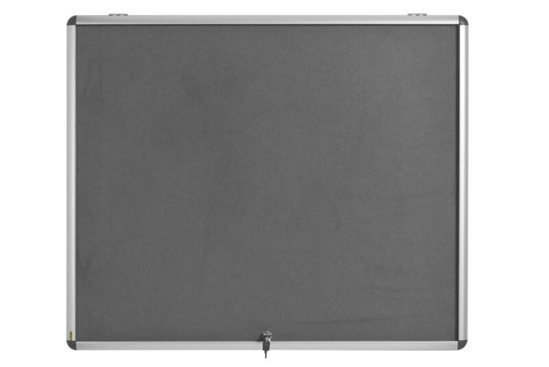 Bi-Office Enclore Fire Retardant Lockable Notice Board Non Magnetic 8 x A4 Wall Mounted 92.4 (W) x 65.3 (H) cm Grey