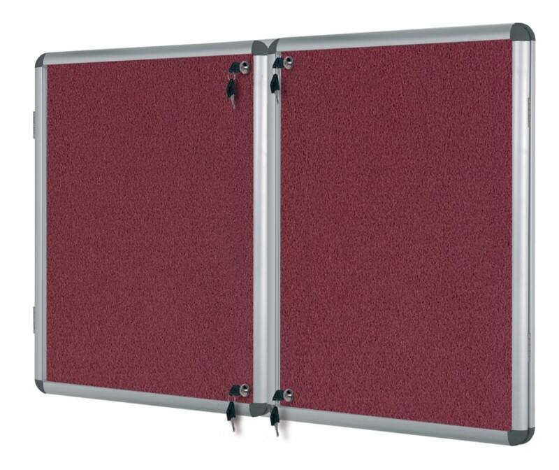 Bi-Office Enclore Fire Retardant Lockable Notice Board Non Magnetic 40 x A4 Wall Mounted 243 (W) x 123 (H) cm Red