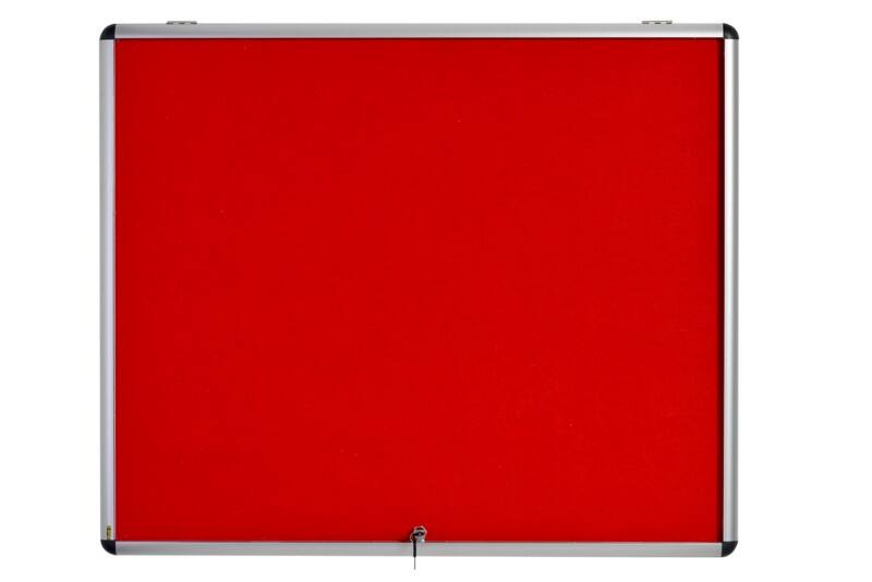 Bi-Office Enclore Fire Retardant Lockable Notice Board Non Magnetic 8 x A4 Wall Mounted 92.4 (W) x 65.3 (H) cm Red
