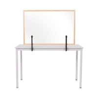Bi-Office Tabletop Desktop Protective Screen with Clamps 1200 x 900mm Acrylic, Wood Frame Natural Wooden