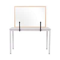 Bi-Office Tabletop Desktop Protective Screen with Clamps 1200 x 900mm Acrylic, Wood Frame Natural Wooden