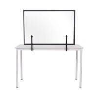 Bi-Office Tabletop Desktop Protective Screen with Clamps 900 x 600mm Acrylic, Wood Frame Black