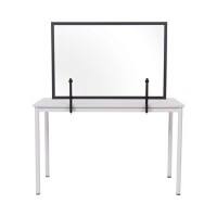 Bi-Office Tabletop Desktop Protective Screen with Clamps 900 x 600mm Tempered Glass, Wooden Frame Black