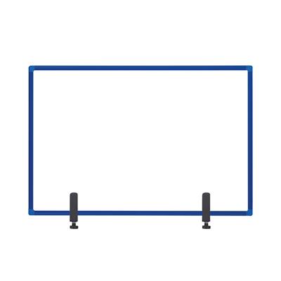 Bi-Office Tabletop Desktop Protective Screen with Clamps 1040 x 700mm Tempered Glass, Aluminium Frame Blue