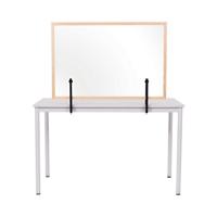 Bi-Office Tabletop Desktop Protective Screen with Clamps 900 x 600mm Tempered Glass, Wooden Frame Natural Wooden