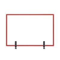 Bi-Office Tabletop Desktop Protective Screen with Clamps 900 x 600mm Tempered Glass, Aluminium Frame Red