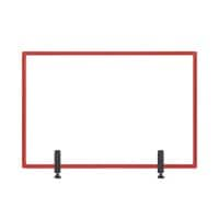 Bi-Office Tabletop Desktop Protective Screen with Clamps 900 x 600mm Tempered Glass, Aluminium Frame Red