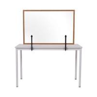 Bi-Office Tabletop Desktop Protective Screen with Clamps Maya 1200 x 900mm Tempered Glass, Wooden Frame Rustic