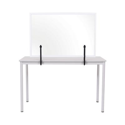 Bi-Office Tabletop Desktop Protective Screen with Clamps 900 x 600mm Tempered Glass, Wooden Frame White