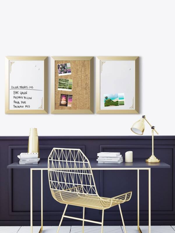 Bi-Office Positive Flow Cork, Lacquered Steel Noticeboard Magnetic 60 (W) x 1.9 (D) x 45 (H) cm Gold