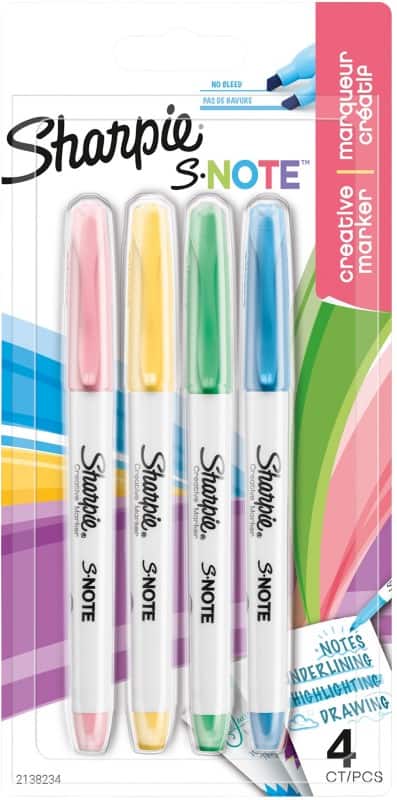 Sharpie S-Note Highlighter Assorted Medium Chisel  -   Non Refillable Pack of 4