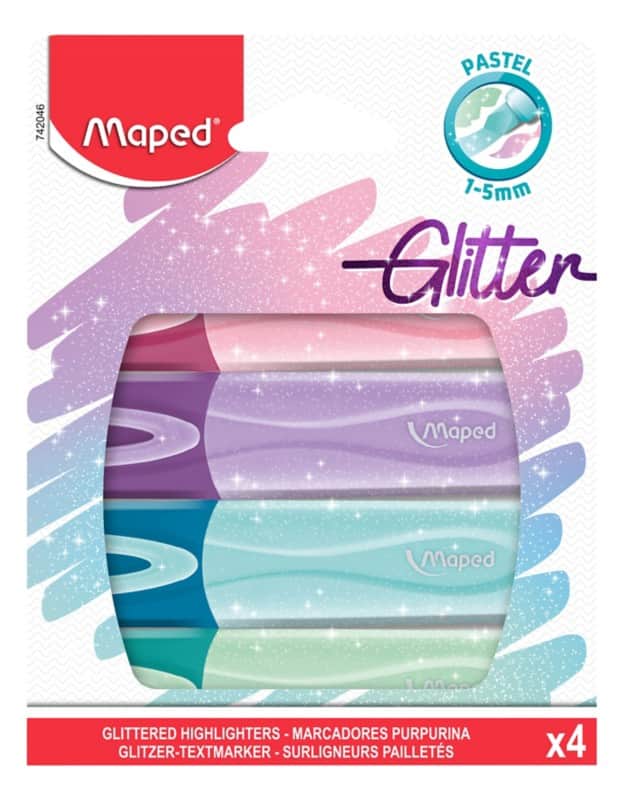 Maped Glitter 742046 Highlighter Assorted Chisel 1 - 5 mm Pack of 4