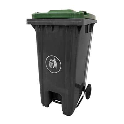 GPC Pedal Wheeled Bin Grey with Green Lid 120L