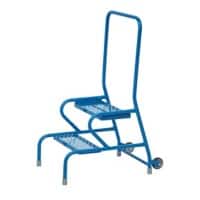 GPC Stable Step 2 Tread with Handrail, Anti-Slip and Rear Wheels Painted Finish 150 kg Blue