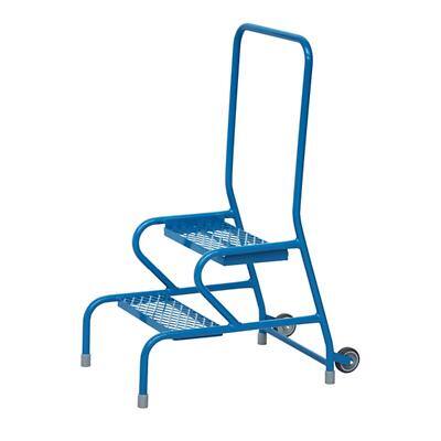 GPC Stable Step 2 Tread with Handrail, Anti-Slip and Rear Wheels Painted Finish 150 kg Blue