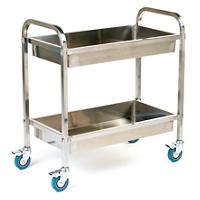 GPC Stainless Steel Tray Trolley with 2 Deep Trays 100kg Capacity 443 x 895 x 837mm
