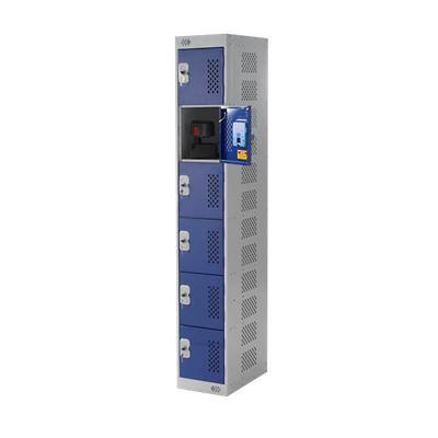 Express Tool Charging Locker with Lockable 6 Door Steel 300 x 450 x 1800mm Grey & Blue