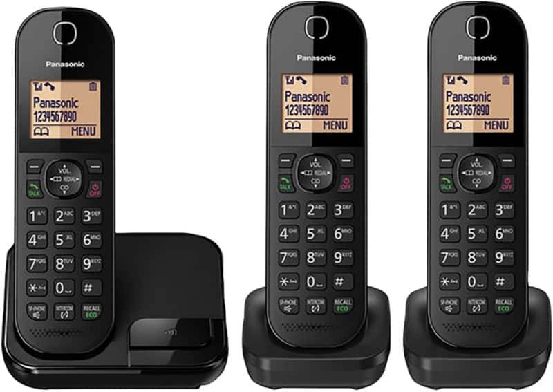 Panasonic Triple Cordless DECT Telephone KX-TGC413EB Black Pack of 2