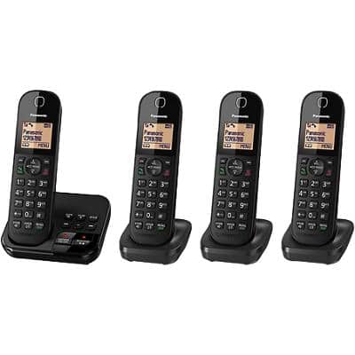 Panasonic Quad Cordless DECT Telephone with Answering Machine KX-TGC424EB Black Pack of 4