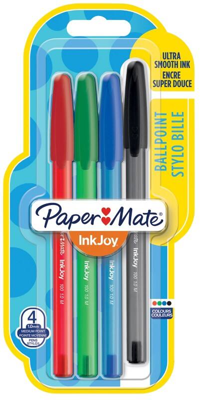 Papermate InkJoy 100 Ballpoint Pen Assorted 1 mm Medium Ballpoint Pack of 4