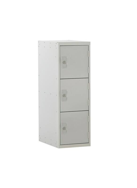 LINK51 Standard Deadlock Steel Locker 3 Doors Key lock 300 x 300 x 896 mm Grey