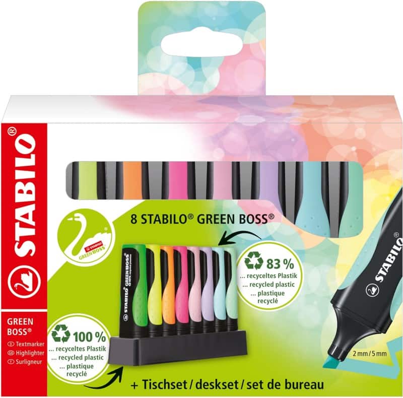 STABILO GREEN BOSS 6070/08-5 Highlighter Assorted Medium Chisel 2 - 5 mm Refillable Pack of 8