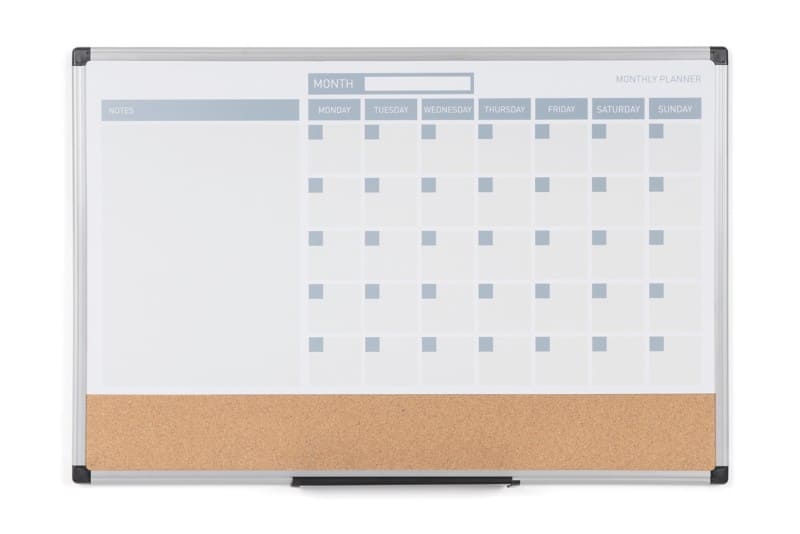 Bi-Office Monthly Planner 90 (W) x 60 (H) cm Cork, Plastic Brown, Grey