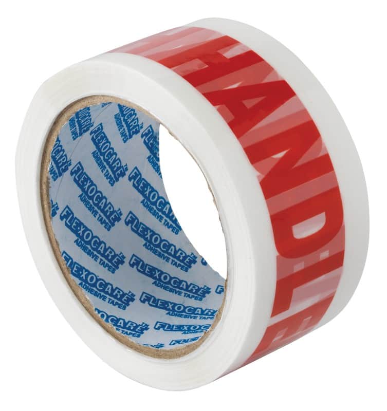 Flexocare Printed "Handle With Care" Packaging Tape 48mm x 66m White & Red 6 Rolls