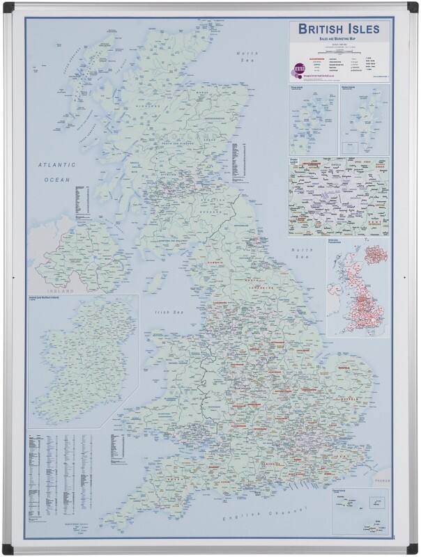 Bi-Office British Isles Sales Magnetic Map Magnetic Lacquered Steel 120 (W) x 90 (H) cm