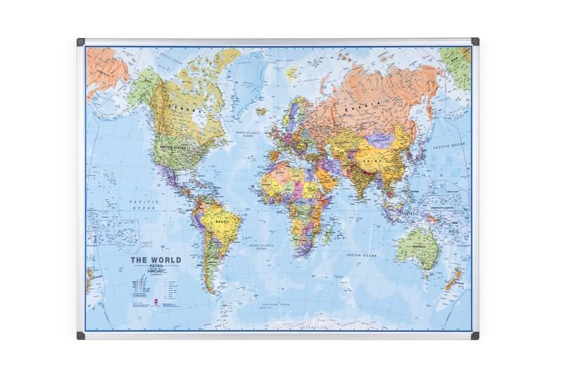 Bi-Office World Magnetic Map Magnetic 120 (W) x 90 (H) cm