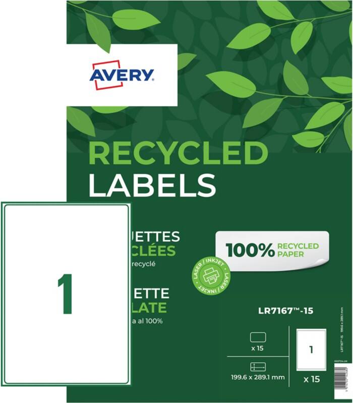 Avery Address Labels LR7167-15 White 289.1 x 199.6 mm 15 Sheets of 1 Label