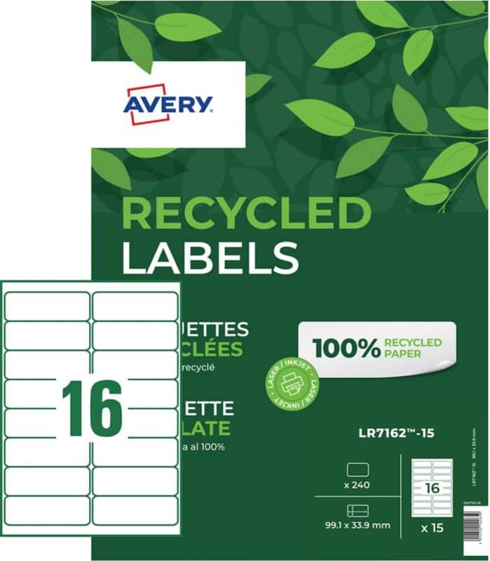 Avery Address Labels LR7162-15 White 33.9 x 99.1 mm 240 Sheets of 16 Labels