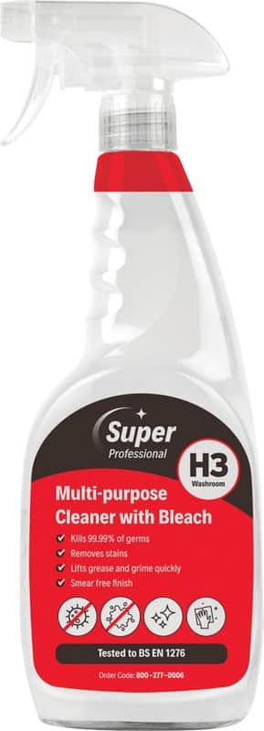 Super Professional Products H3 Multi-Purpose Cleaner with Bleach 750ml 6 Bottles