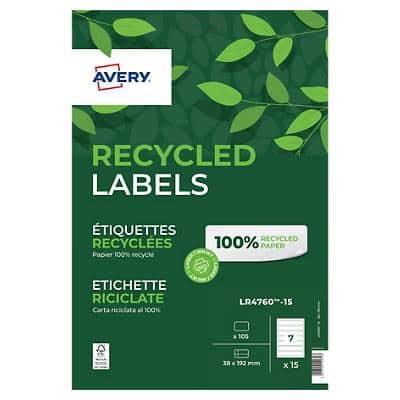 Avery Recycled Filing Labels LR4760-15, 38 x 192 mm 15 Sheets of 7 Labels