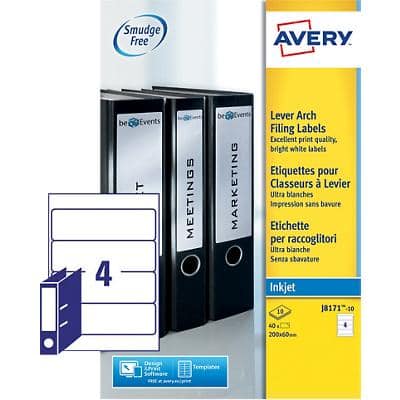 Avery Filing Labels J8171-10, 60 x 200 mm 10 Sheets of 4 Labels
