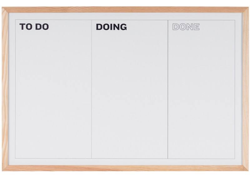 Bi-Office KanBan Whiteboard Magnetic Wall Mounted Lacquered Steel 90 (W)x60 (H) cm Pine Wood White
