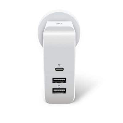 Alogic Travel Edition USB-C Laptop/Macbook Wall Charger 72.4mm White USB-C and DUAL USB-A
