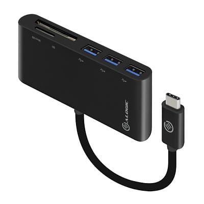Alogic UC3ACR MultiPort Adapter+ Card Reader Black USB-C to MultiCard Reader and 3 Port USB Hub