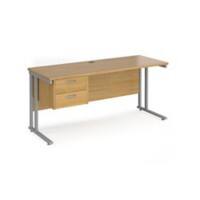 Rectangular Straight Desk Oak Wood Cantilever Legs Silver Maestro 25 1600 x 600 x 725mm 2 Drawer Pedestal