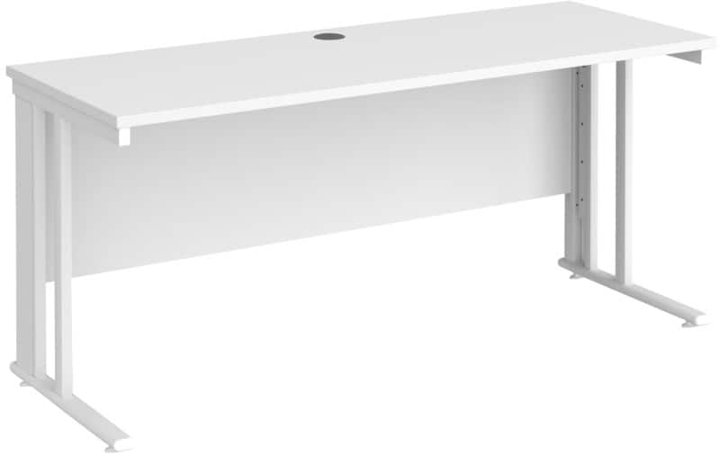 Rectangular Straight Desk White Wood Cable Managed Legs White Maestro 25 1600 x 600 x 725mm