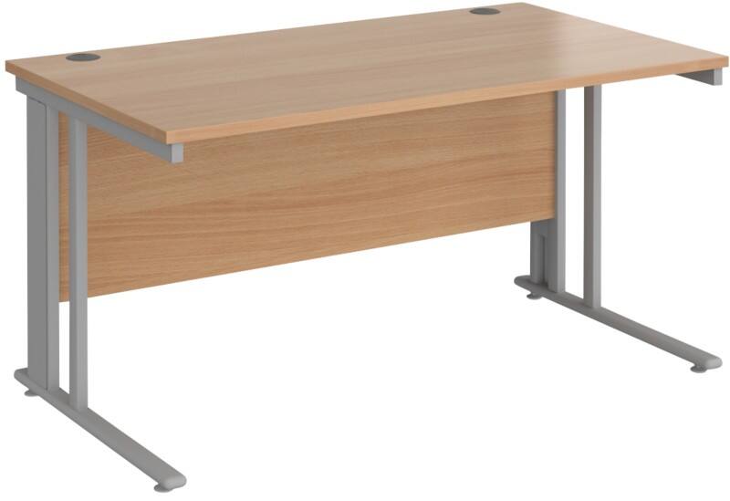 Rectangular Straight Desk Beech Wood Cantilever Legs Silver Maestro 25 1400 x 800 x 725mm