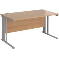 Rectangular Straight Desk Beech Wood Cantilever Legs Silver Maestro 25 1400 x 800 x 725mm