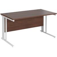 Rectangular Straight Desk Walnut Wood Cable Managed Legs White Maestro 25 1400 x 800 x 725mm