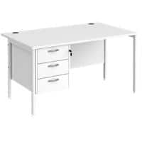 Rectangular Straight Desk White Wood H-Frame Legs White Maestro 25 1400 x 800 x 725mm 3 Drawer Pedestal