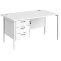 Rectangular Straight Desk White Wood H-Frame Legs White Maestro 25 1400 x 800 x 725mm 3 Drawer Pedestal