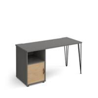 Rectangular Hairpin Desk Onyx Grey, Kendal Oak Door Wood/Metal Hairpin Legs Black Tikal 1400 x 600 x 730mm