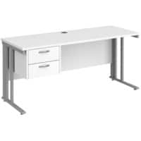 Rectangular Straight Desk White Wood Cable Managed Legs Silver Maestro 25 1600 x 600 x 725mm 2 Drawer Pedestal