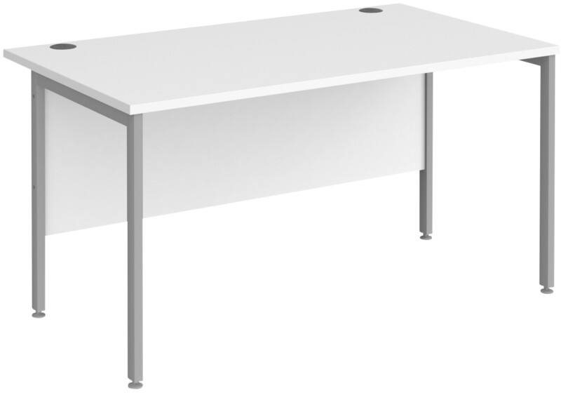 Rectangular Straight Desk White Wood H-Frame Legs Silver Maestro 25 1400 x 800 x 725mm