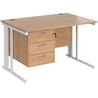 Rectangular Straight Desk Beech Wood Cable Managed Legs White Maestro 25 1200 x 800 x 725mm 3 Drawer Pedestal