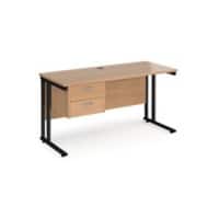 Rectangular Straight Desk with 2 Drawer Pedestal Beech Wood Cantilever Legs Black Maestro 25 1400 x 600 x 725mm